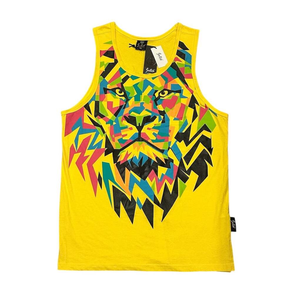 Switch Remarkable Men's Geometric Lion Graphic Tank Top Yellow